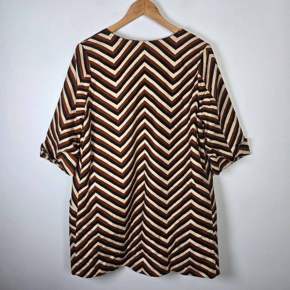 Eva Franco Chevron Print Blazer XS/S Brown Open Front Career Coat Anthropologie - Picture 2 of 5